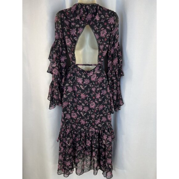AMUR Rumi Black Purple Silk Wrap Midi Dress $798 - Picture 7 of 12
